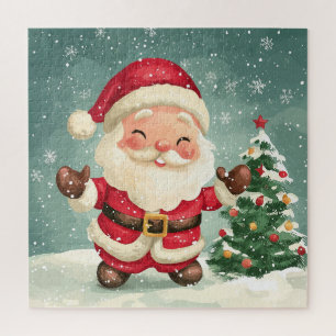 cute happy santa claus cartoon on snow in winter jigsaw puzzle
