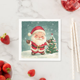 cute happy santa claus cartoon on snow in winter napkin