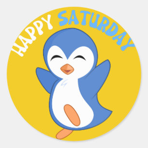 CUTE HAPPY SATURDAY PENGUIN CLASSIC ROUND STICKER