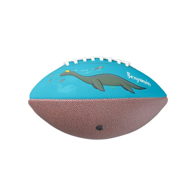 Cute, happy sea monster plesiosaur cartoon american football (Rotated 270)