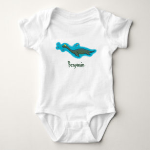 Cute, happy sea monster plesiosaur cartoon baby bodysuit