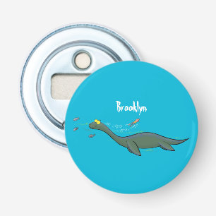 Cute, happy sea monster plesiosaur cartoon bottle opener