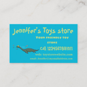 Cute, happy sea monster plesiosaur cartoon business card