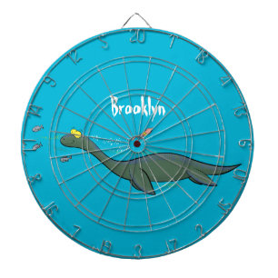 Cute, happy sea monster plesiosaur cartoon dartboard