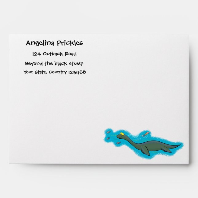 Cute, happy sea monster plesiosaur cartoon envelope (Front)