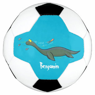 Cute, happy sea monster plesiosaur cartoon football