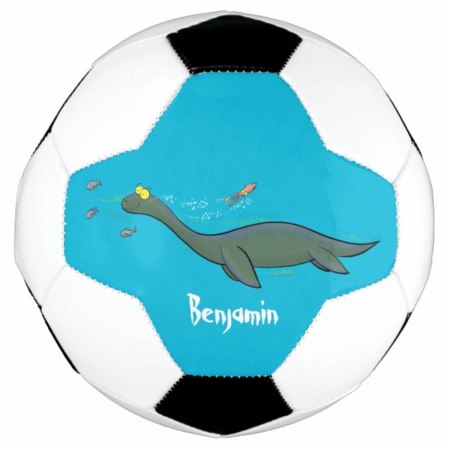 Cute, happy sea monster plesiosaur cartoon football (Front)