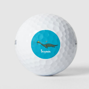 Cute, happy sea monster plesiosaur cartoon golf balls