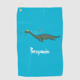 Cute, happy sea monster plesiosaur cartoon golf towel