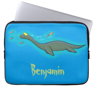 Cute, happy sea monster plesiosaur cartoon laptop sleeve