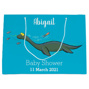Cute, happy sea monster plesiosaur cartoon large gift bag