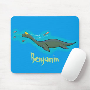 Cute, happy sea monster plesiosaur cartoon mouse mat