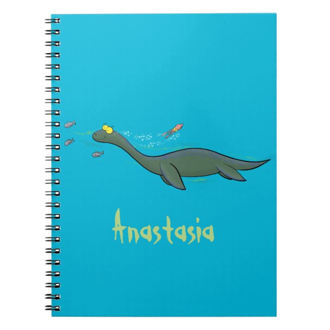 Cute, happy sea monster plesiosaur cartoon notebook (Front)