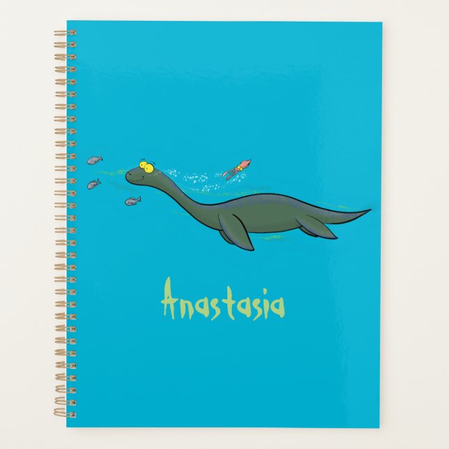 Cute, happy sea monster plesiosaur cartoon planner (Front)