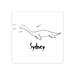 Cute, happy sea monster plesiosaur cartoon rubber stamp