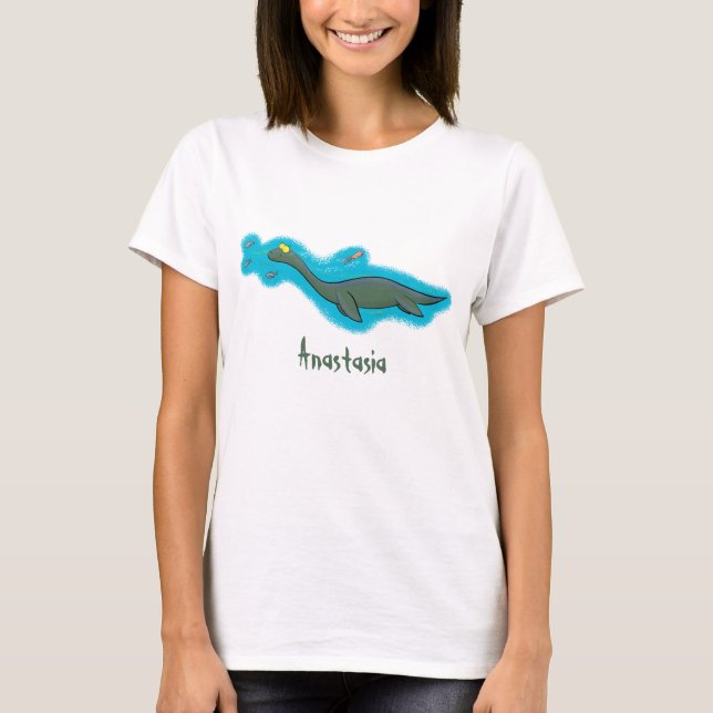 Cute, happy sea monster plesiosaur cartoon T-Shirt (Front)