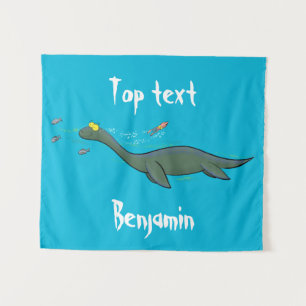 Cute, happy sea monster plesiosaur cartoon tapestry