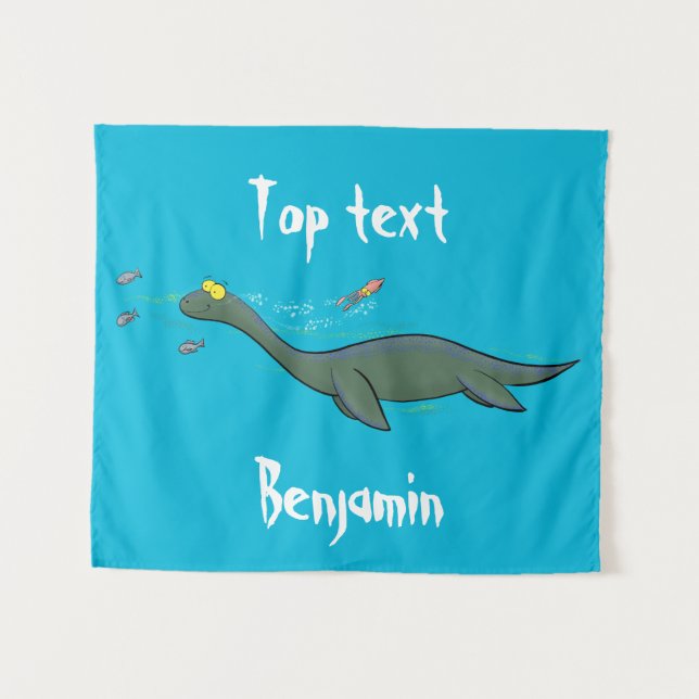 Cute, happy sea monster plesiosaur cartoon tapestry (Front (Horizontal))