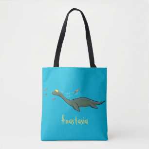 Cute, happy sea monster plesiosaur cartoon tote bag
