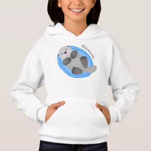 Cute happy sea otter blue cartoon illustration