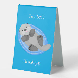 Cute happy sea otter blue cartoon illustration