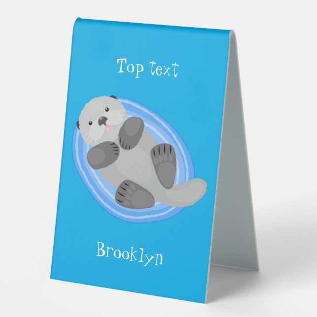 Cute happy sea otter blue cartoon illustration (Front)
