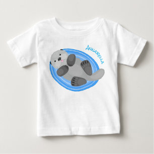 Cute happy sea otter blue cartoon illustration baby T-Shirt