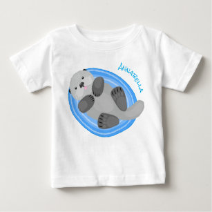 Cute happy sea otter blue cartoon illustration baby T-Shirt