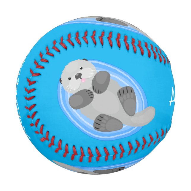 Cute happy sea otter blue cartoon illustration baseball (Front Left)