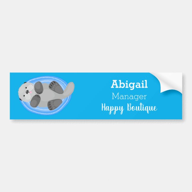 Cute happy sea otter blue cartoon illustration bumper sticker (Front)