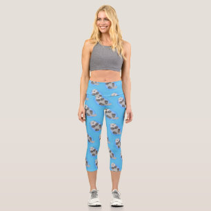Cute happy sea otter blue cartoon illustration capri leggings