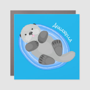 Cute happy sea otter blue cartoon illustration car magnet