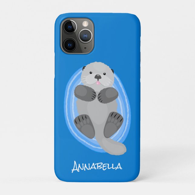 Cute happy sea otter blue cartoon illustration Case-Mate iPhone case (Back)
