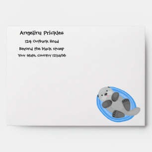 Cute happy sea otter blue cartoon illustration envelope