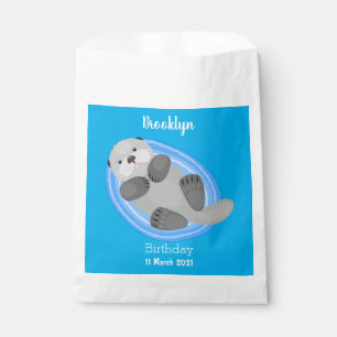 Cute happy sea otter blue cartoon illustration favour bags
