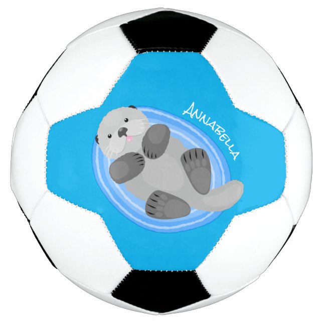 Cute happy sea otter blue cartoon illustration football (Front)