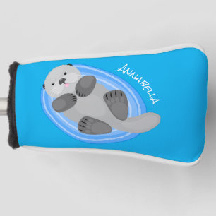 Cute happy sea otter blue cartoon illustration golf head cover