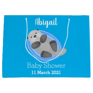 Cute happy sea otter blue cartoon illustration large gift bag