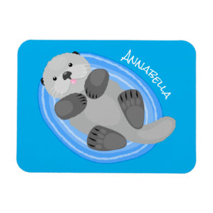 Cute happy sea otter blue cartoon illustration magnet