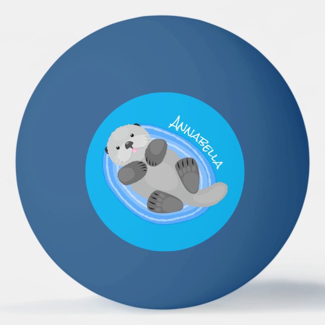 Cute happy sea otter blue cartoon illustration ping pong ball (Front)
