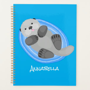 Cute happy sea otter blue cartoon illustration planner