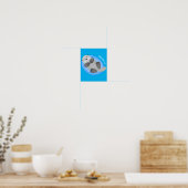 Cute happy sea otter blue cartoon illustration poster (Kitchen)