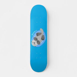 Cute happy sea otter blue cartoon illustration skateboard