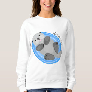 Cute happy sea otter blue cartoon illustration sweatshirt