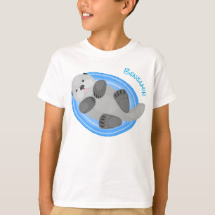 Cute happy sea otter blue cartoon illustration T-Shirt