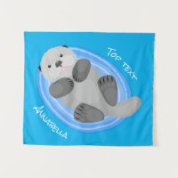Cute happy sea otter blue cartoon illustration 