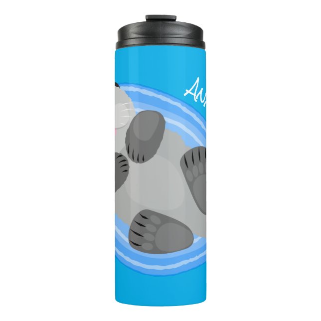 Cute happy sea otter blue cartoon illustration thermal tumbler (Front)