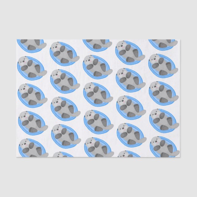 Cute happy sea otter blue cartoon illustration tissue paper (Front)