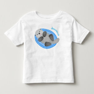 Cute happy sea otter blue cartoon illustration toddler T-Shirt