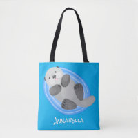 Cute happy sea otter blue cartoon illustration
